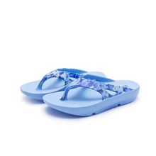 Load image into Gallery viewer, bluebell pattern printed bright Pale blue supersole comfortable recovery flip flops