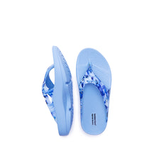 Load image into Gallery viewer, bluebell pattern printed bright Pale blue supersole comfortable recovery flip flops