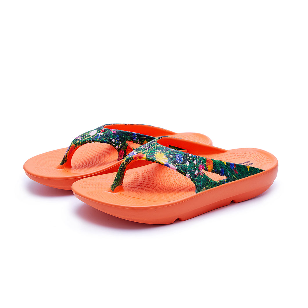 Meadow printed orange supersole comfortable recovery flip flops